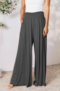 Basic Bae Full Size Smocked Wide Waistband Wide Leg Women Pants