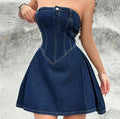 Women's Summer Off-shoulder Low Collar Sexy Fishbone Waist Tight Denim Dress Strapless Sexy Dress Trend Skinny Hipster Party Clubwear Y2K Bodycon