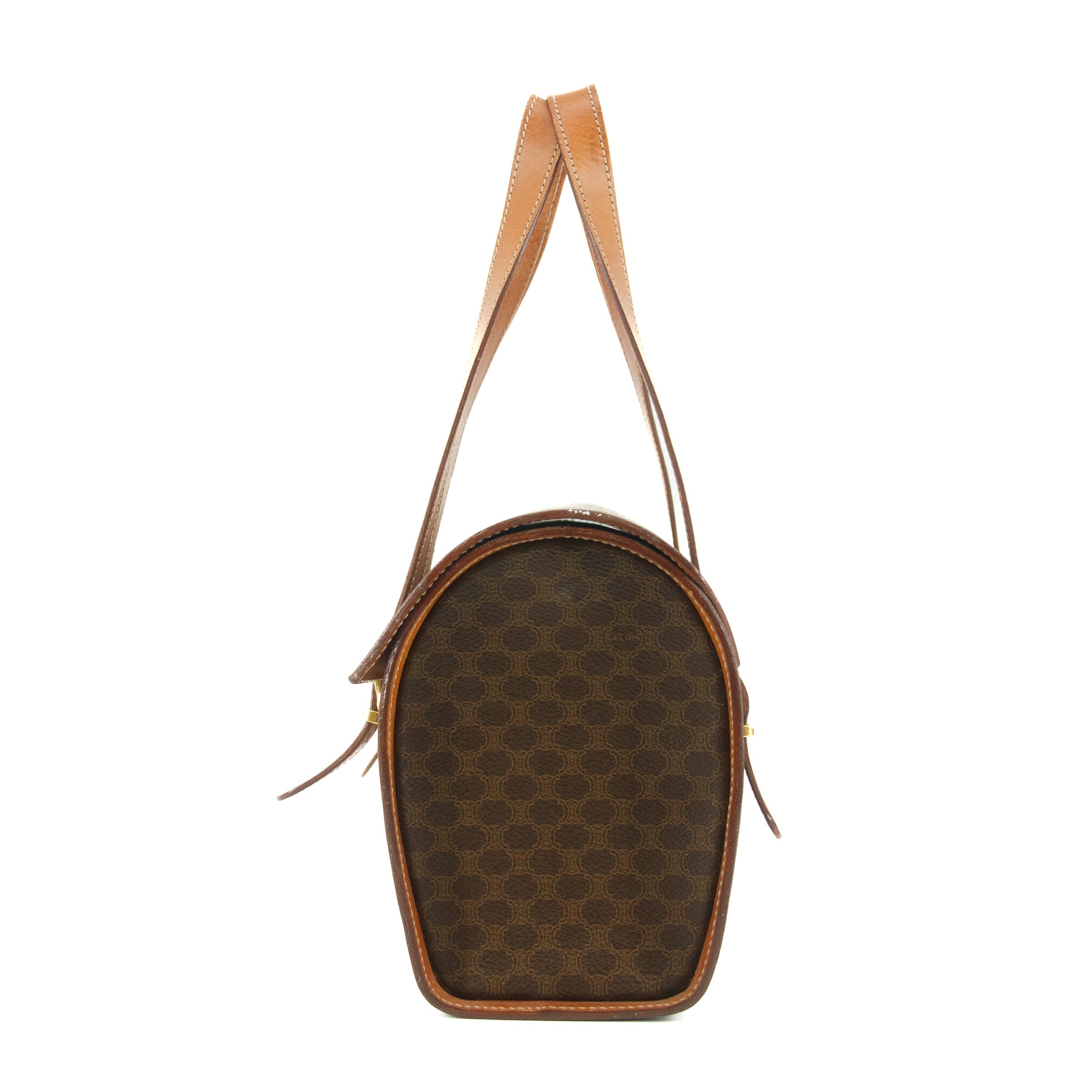 Celine Macadam Triomphe Brown Leather Boston Bag  #5367