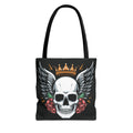 Skull Crown Tote Bag — Winged Skull with Roses Graphic Tote
