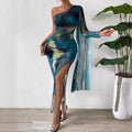 Fashion Printed Shoulder Long Sleeve Dress