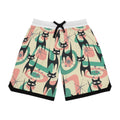 Retro Cat Basketball Shorts — Vintage Mid-Century Pattern AOP
