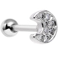 18G 5/16 Clear Gem Crescent Moon Tragus Cartilage Earring