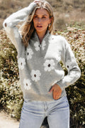 Maria Floral Half Zip Drop Shoulder Sweater