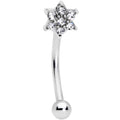 16G 3/8 Clear Gem Six Petal Flower Curved Eyebrow Ring
