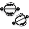 14G 9/16 Clear CZ Gem Black Scary Fang Halloween Nipple Shield Set