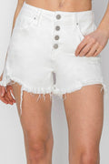 RISEN Button Fly Frayed Hem Denim Women Shorts