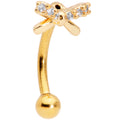 16G 5/16 Clear Gem Gold Tone Ribbon Bow Curved Eyebrow Ring