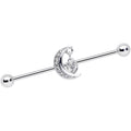 14G Clear CZ Gem Heart Padlock Moon Dangle Industrial Barbell 38mm