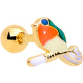 16G 1/4 Green Gem Gold Tone Perched Bird Cartilage Tragus