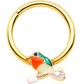 16G 3/8 Green Gem Gold Tone Perched Bird Septum Ring