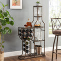 Grey 11 bottle wine grill, 5-layer independent wine rack, with hanging glass rack and storage rack for home wine storage