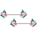 14G 9/16 Clear Gem Fanciful Flowers Barbell Nipple Ring Set