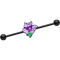 14G Clear Gem Black Iris Flower Industrial Barbell 38mm