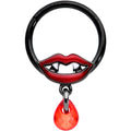 16G 3/8 Red Gem Black Vampire Fang Halloween Hinged Segment Ring