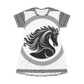 Greek Horse T‑Shirt Dress — Black & White Stallion All‑Over Print