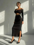 Autumn Winter Sexy Long Sleeve Sweater Dress Two-piece Set Skinny Knit
