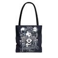 Gothic Skull & Blindfolded Woman Tote Bag — 'Tempted' Tattoo-Style AOP Tote