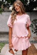Nova Puff Sleeve Pearl Embellished Scallop Set
