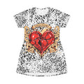 Love Story Red Broken Heart Leopard Print T-Shirt Dress