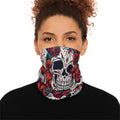 Skull & Roses Winter Neck Gaiter with Drawstring — Gothic Holiday Face Warmer