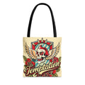 Temptation Skull Winged Rose Tote Bag — Edgy Vintage Rockabilly AOP Tote