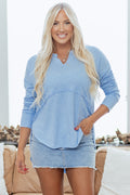 Kahlani Terry Raw Hem Long Sleeve Top