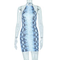 Street Trendy Pullover Snake Print Neck Wrap Hip Short Dress