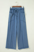 Ashleigh Blue Mineral Wash Drawstring Retro High Waist Wide Leg Western Pants