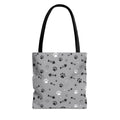 Grey Paw Print Pattern Tote Bag — Cute Cat Fishbone & Paw All-Over Print