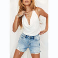 Handmade Ripped Washed Casual Mid-waist Denim Shorts For Women