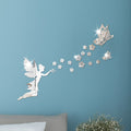 Angelic Flying Mirror Wall Stickers, Fairy Scattering Flowers Acrylic DIY Decorations for Living Room and Dining Room, New Arrival Butterfly and Flower Designs
