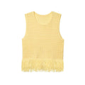 Fashionable Casual Tassel Design Plaid Knitted Top for Women