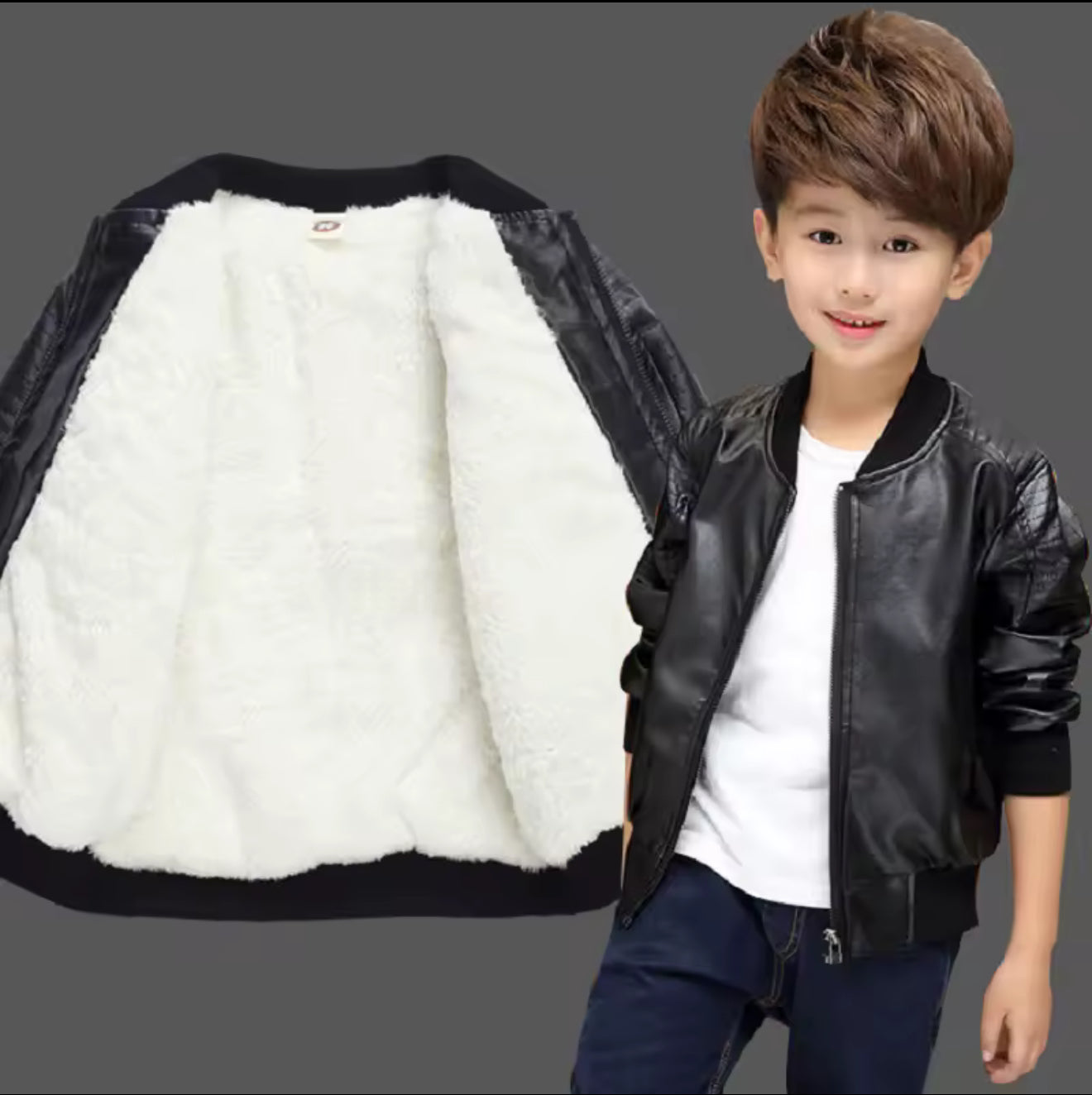Boys Leather Jackets For Toddler Kids Faux Motorcycle PU Leather Coats