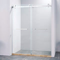56-60 "wide x 75" high frameless double sliding shower door, 304 stainless steel chrome plated, 8mm thick SGCC tempered transpar