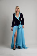 Turquoise Chiffon Maxi Skirt with Overlap Slit