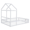 Wooden Full Size Children's Bed with Detachable Headboard and Integrated Clothes Drying Rack, White