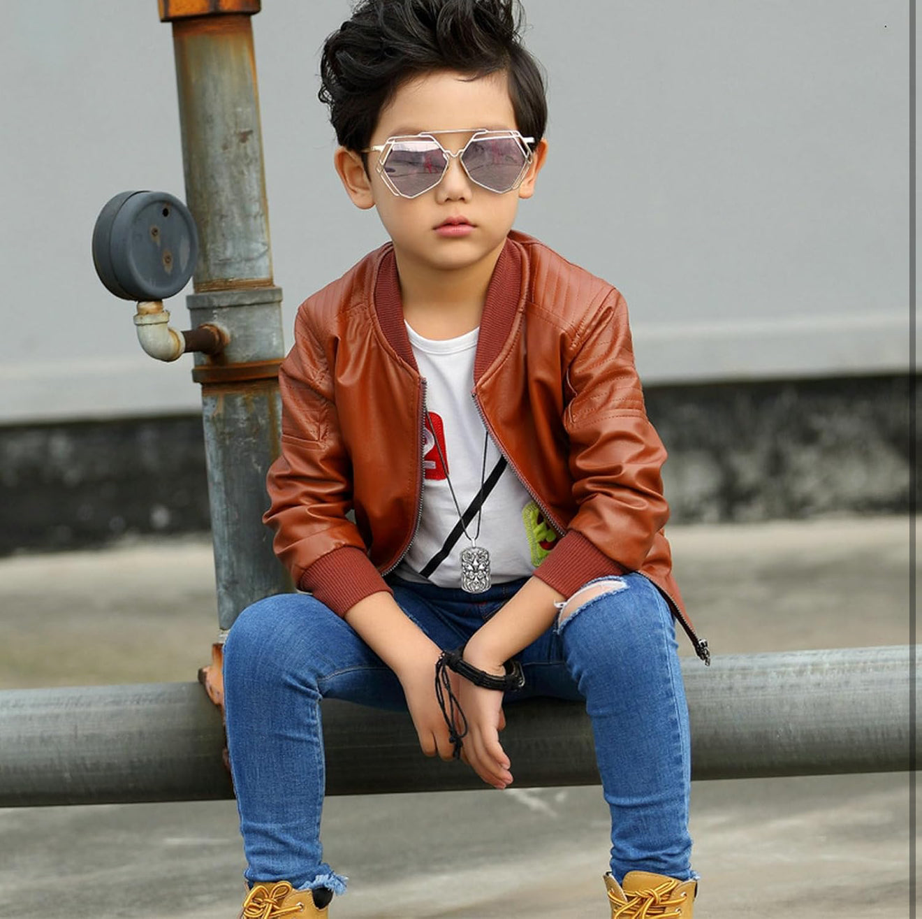 Boys Leather Jackets For Toddler Kids Faux Motorcycle PU Leather Coats