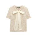 Fashionable transparent stiff yarn bow decoration knitted jacket