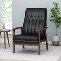 Mid Century Modern Upholstered Accent Chair, Matte Black Faux Leather