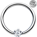 16G 3/8 Solid 14k White Gold 3mm Clear Cubic Zirconia Tension Captive Ring