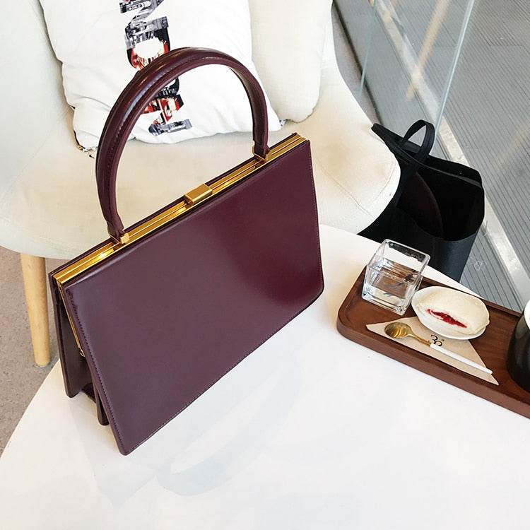 Vintage Big Clip Shell Women Handbags Designer Top-hand Handbags Luxury Pu Leather Purses Large Capacity Tote Simply Square Bag