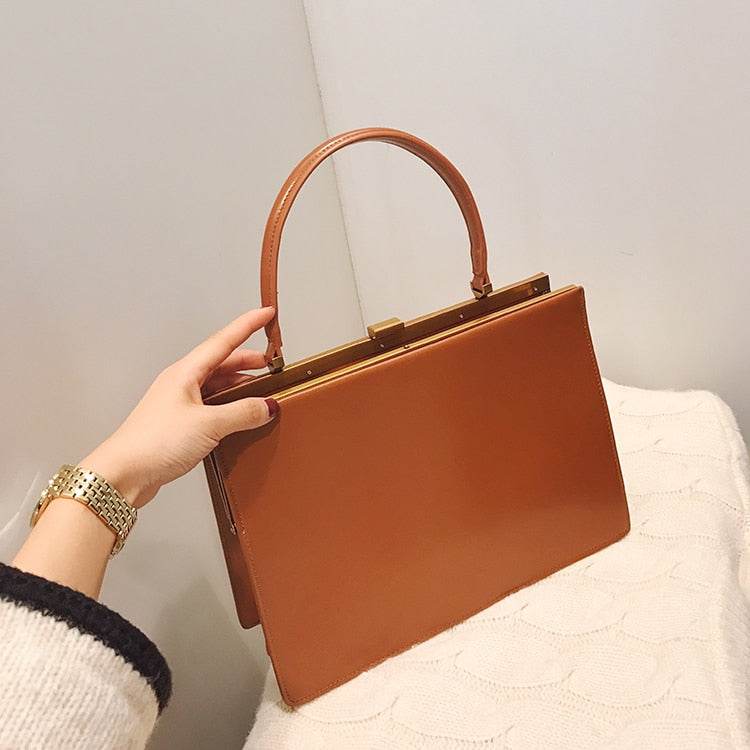 Vintage Big Clip Shell Women Handbags Designer Top-hand Handbags Luxury Pu Leather Purses Large Capacity Tote Simply Square Bag