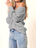 Patterned Knit Bishop Sleeve Cardigan