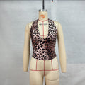 Women Clothing Leopard Print Halter Sleeveless Backless V Neck Short Small Vest Sling