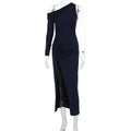 Women Clothes Summer Oblique Shoulder Long Sleeve Slim Fit Slit Dress