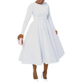 Women Clothing Solid Color round Neck Long Sleeve Flat Part of Knife Large Swing Dress