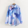 Women Print Loose Collared Long Sleeves Shirt