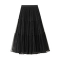 Stitching Pleated Mesh Velvet Skirt Women Autumn Winter High Waist Slimming A line Skirt Mid Length