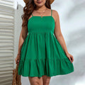 Plus Size Women Sexy Strap Ruffled Off The Neck Solid Color Dress